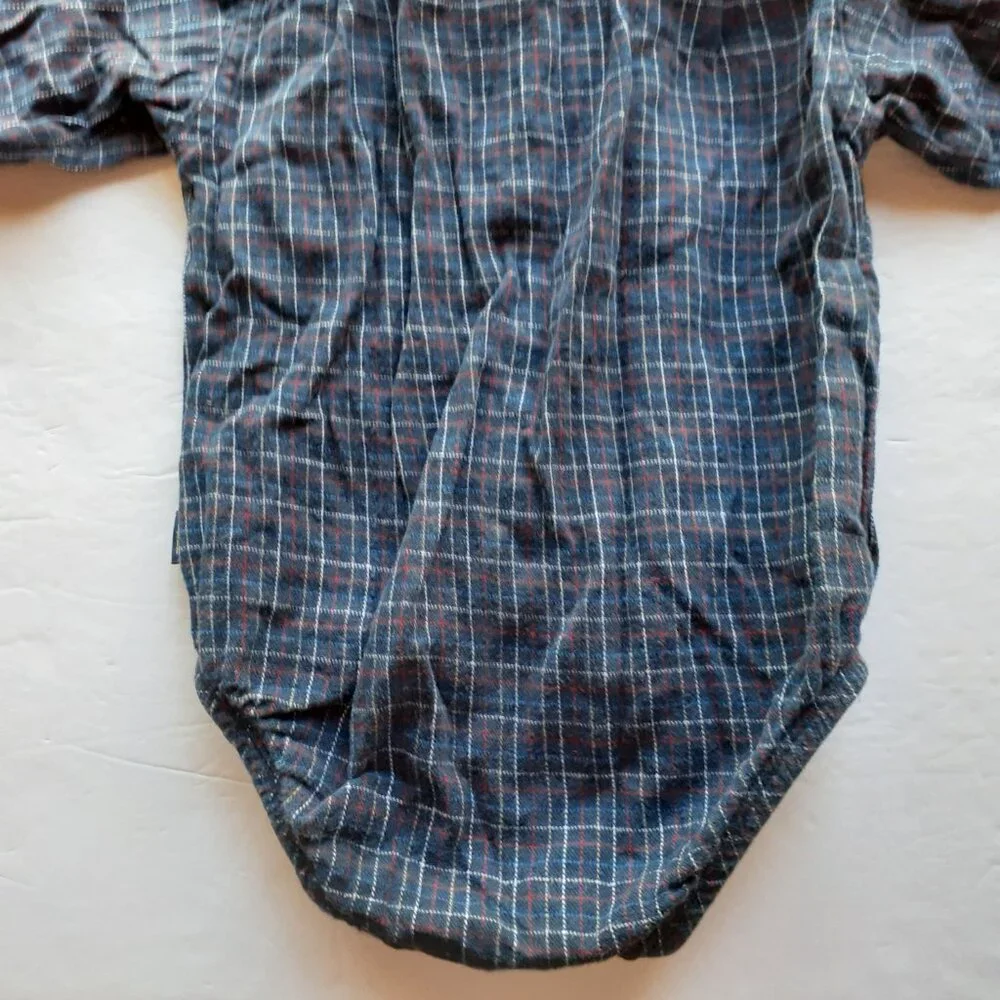 Oshkosh Boys Shirt Button Down Bodysuit Navy Plaid Long Sleeve 18 Months